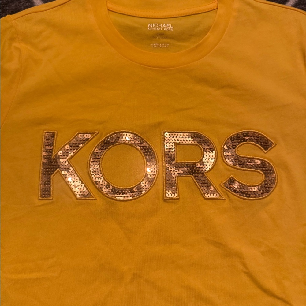 Michael Kors Sequined Logo T-shirt - yellow -size XS - Picture 5 of 5